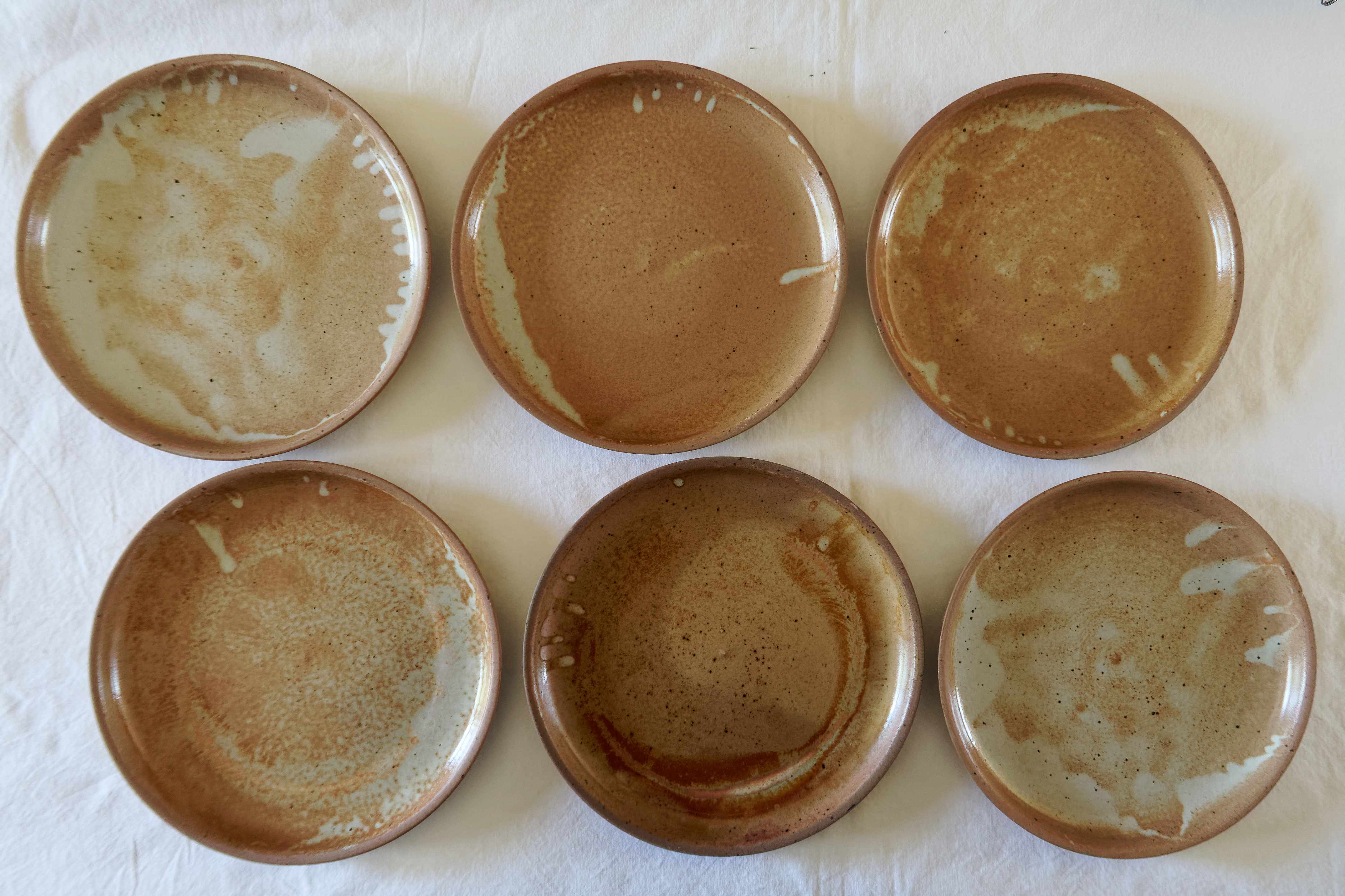 Lot 6 plates flat vintage handmade sandstone