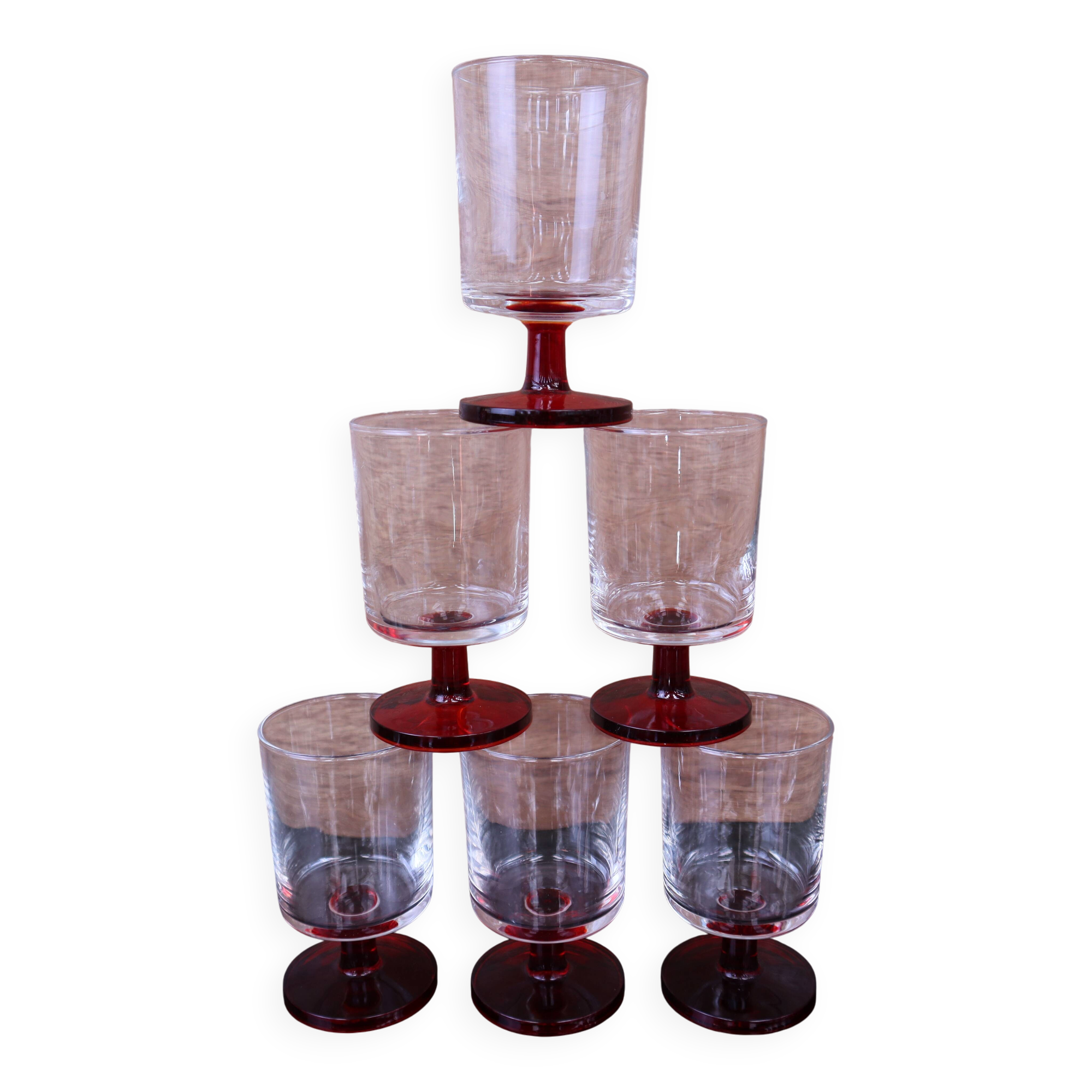 6 ruby red Cavalier footed white wine glasses Luminarc