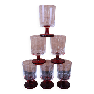 6 ruby red Cavalier footed white wine glasses Luminarc