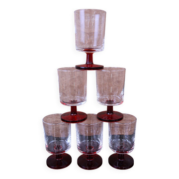 6 ruby red Cavalier footed white wine glasses Luminarc
