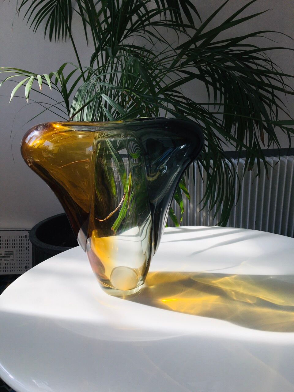 Mid-century blown crystal tricolour vase by Per Lütken