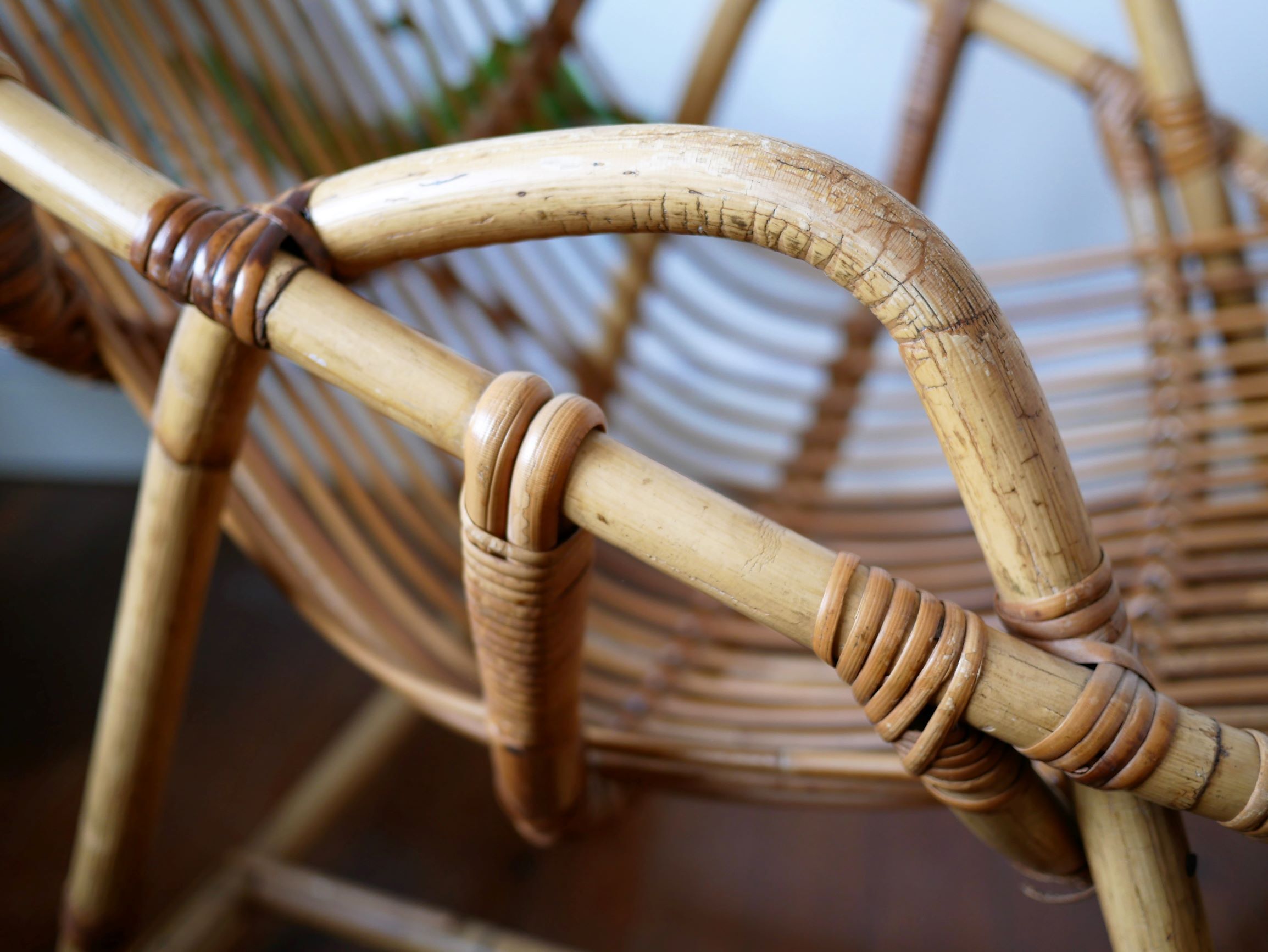 Vintage rattan "shell" armchair