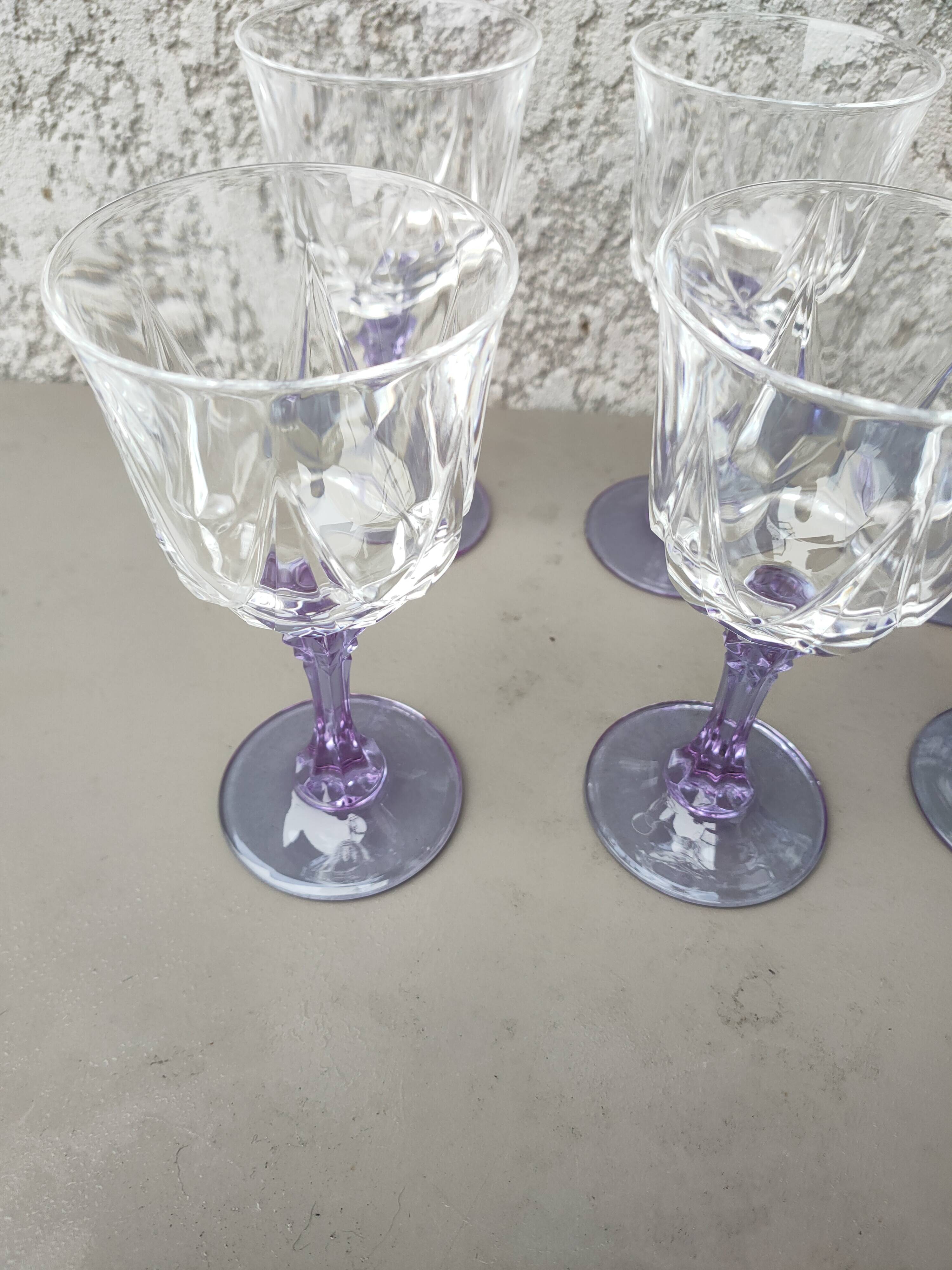 set of 6 purple stemmed crystal wine glasses