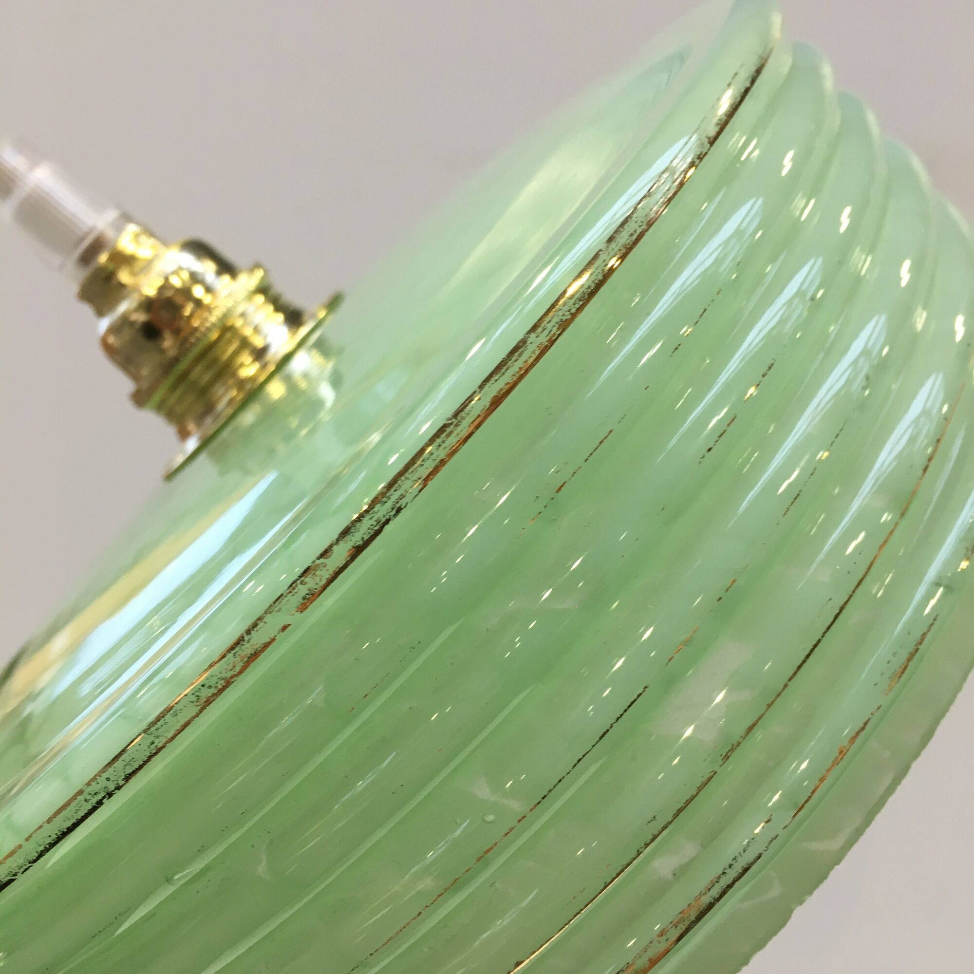 Pair of Art Deco pendant lamps in green Clichy glass