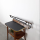 Vintage wooden wall coat rack with hooks and brass shelf