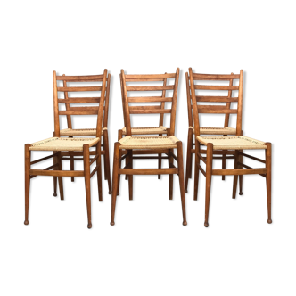Series of 6 Italian beech chairs and ropes design 1960