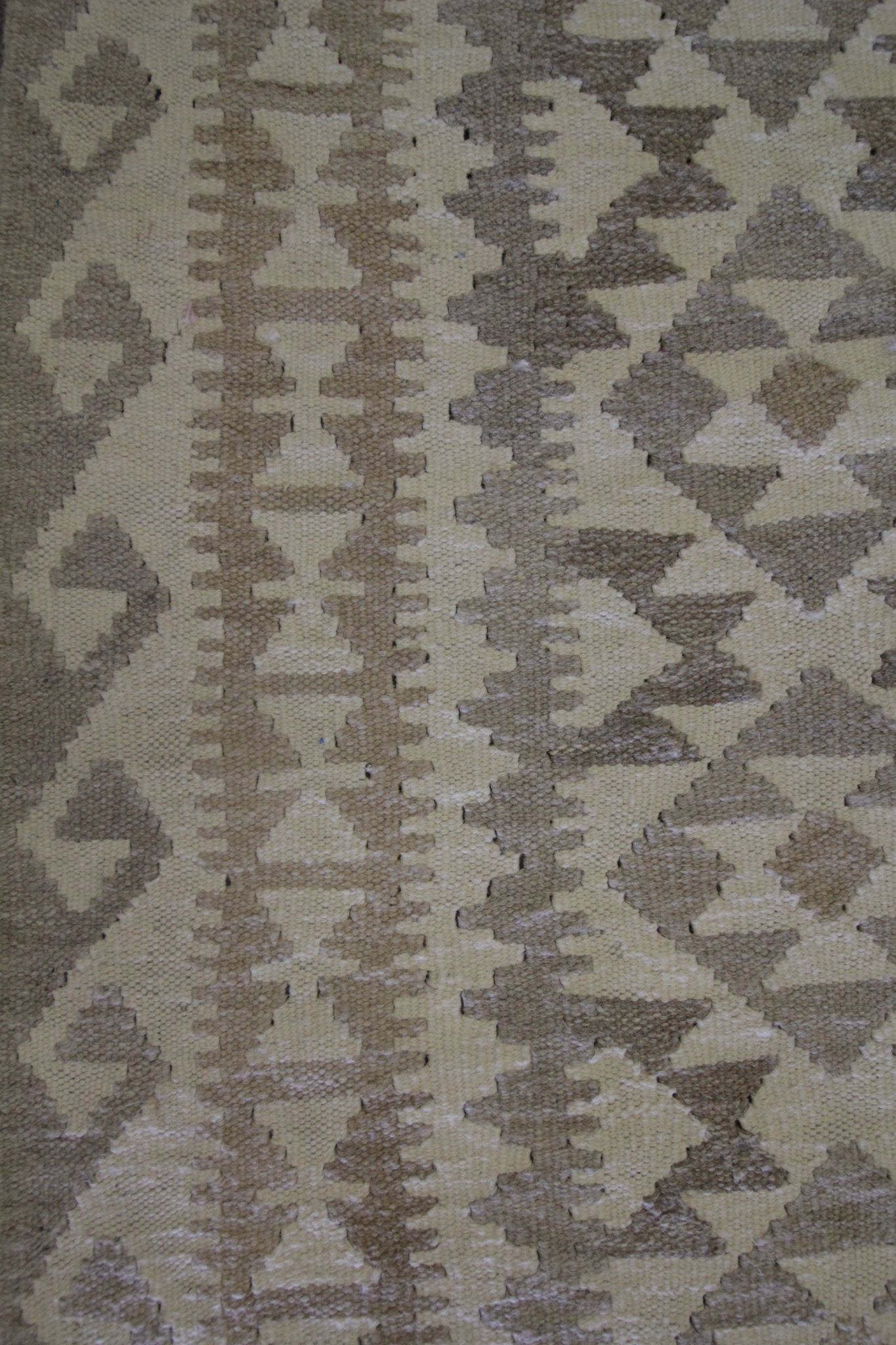 Beige cream scandinavian style kilim handmade flat-woven wool area rug- 198x155cm