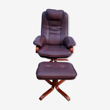 Relax lounge chair brown soft leather with its ottoman