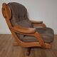 Fauteuil pivotant en bois et cuir, Pays-Bas années 70