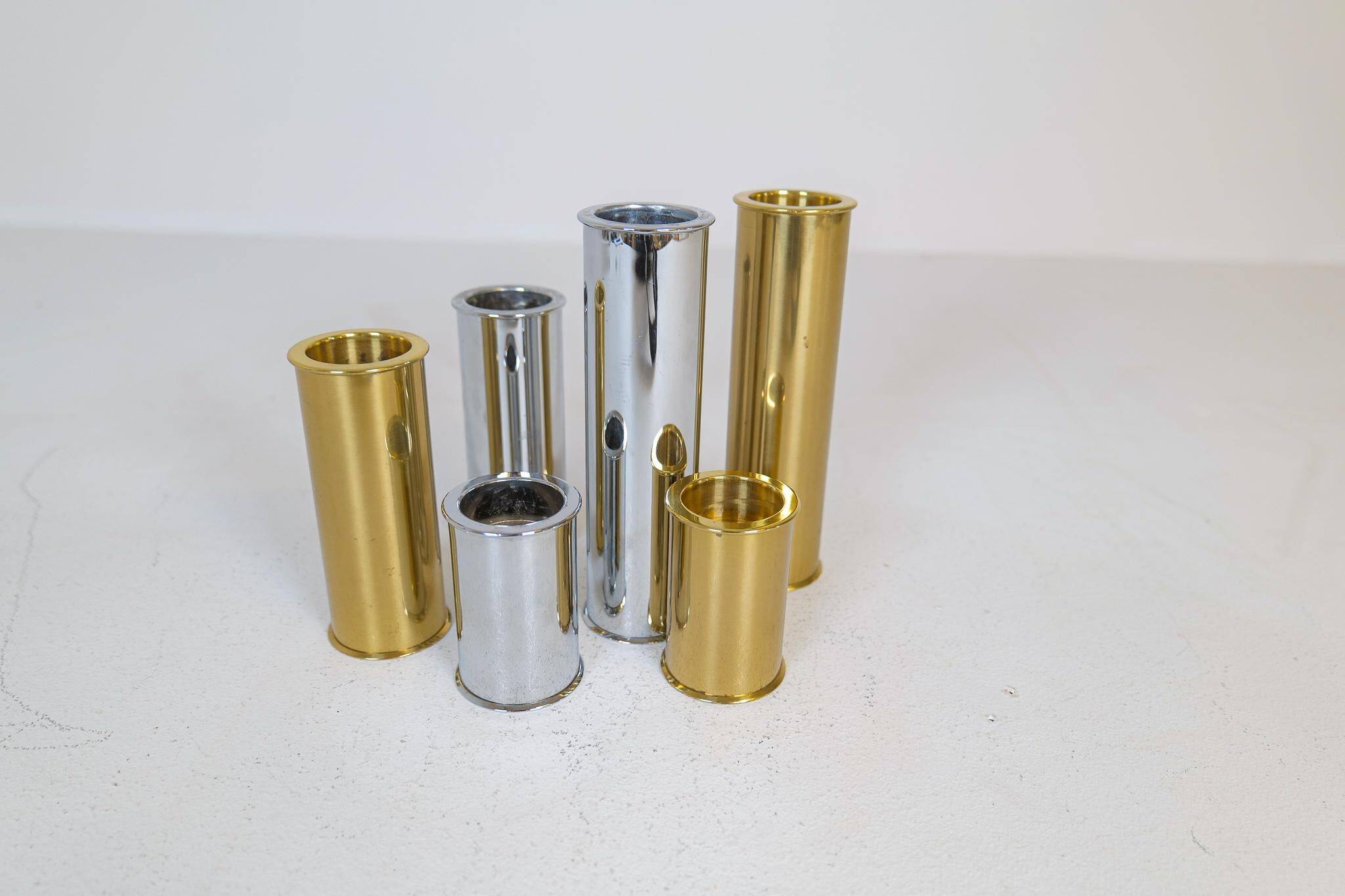 Modern Swedish candle holders in brass and steel, Englesson, Sweden, 1970s