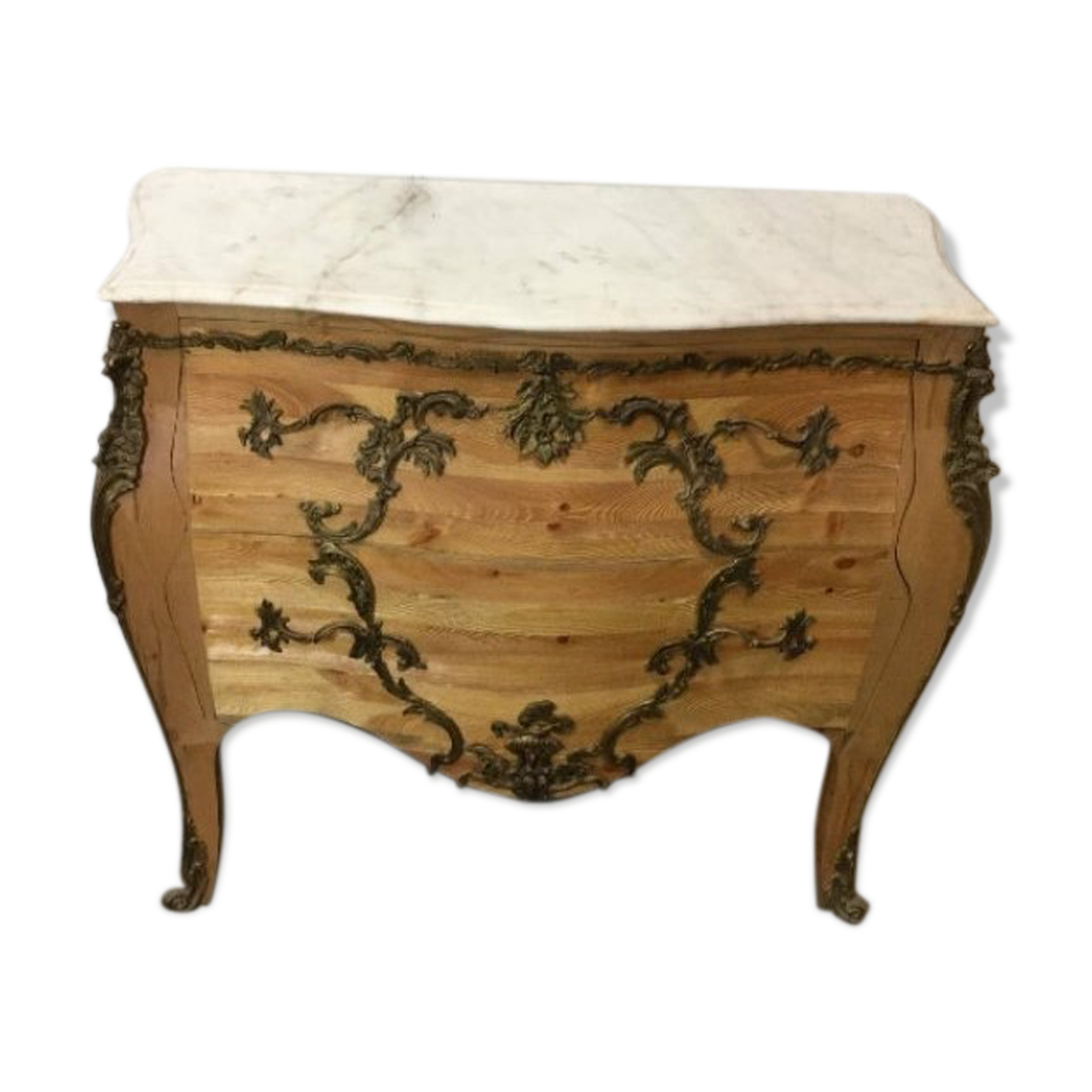 French chest of drawers raw wood:with marble top bronze fittings