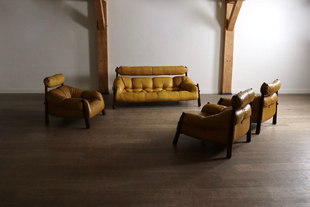 Percival Lafer MP-81 three seater sofa in yellow leather, Brazil 1970s
