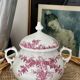 Superb antique sugar bowl in fine porcelain with a floral design in old rose.