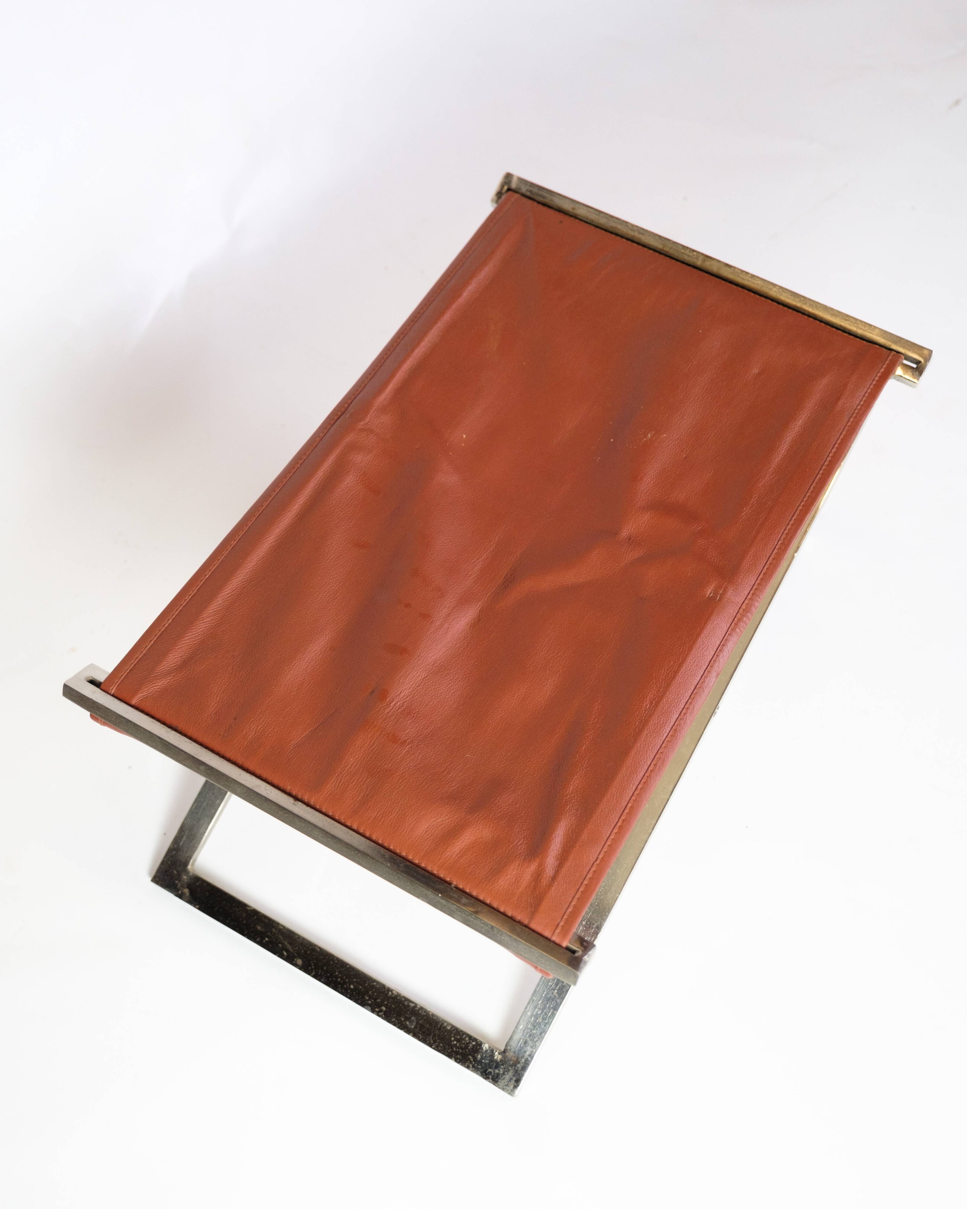 Stool Made In Brushed Steel With Cognac Leather By Michael Christensen