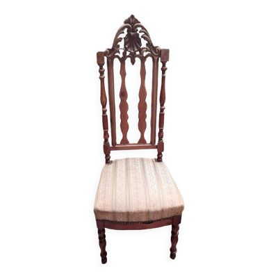 Chaise de Nourrice Napoléon III en  bois foncé vernissé assise tissu rayé 1