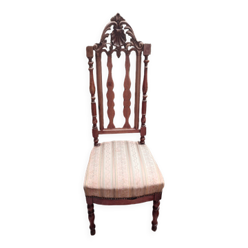 Nanny Chair Napoleon III in dark varnished wood with striped fabric seat 1