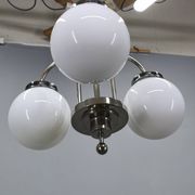 1930s Czech Art Deco Chandelier with Three Opaline Glass Globes