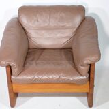 Teak solid wood leather armchair by Mikael Laursen, 1970s