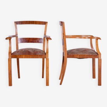 Pair of Brown ArtDeco Beech Armchairs, 1920s