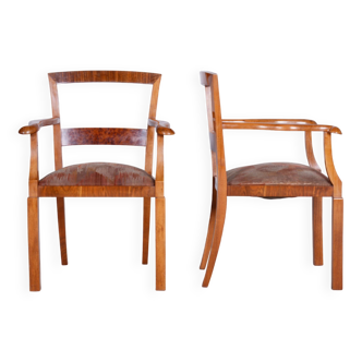 Pair of Brown ArtDeco Beech Armchairs, 1920s