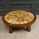 Brutalist ceramic and wood coffee table in the style of Roger Capron