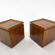 Set of walnut veneer side or night tables with brass detail, Italy 1950s
