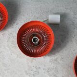 Set of 4 "spring" hanging lamps, orange steel, France, circa 1970
