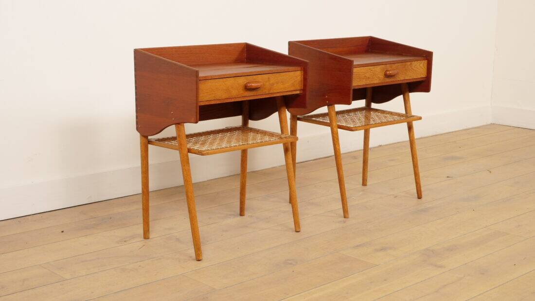 Ensemble de tables de chevet vintage danoises | Teck et chêne | Vintage