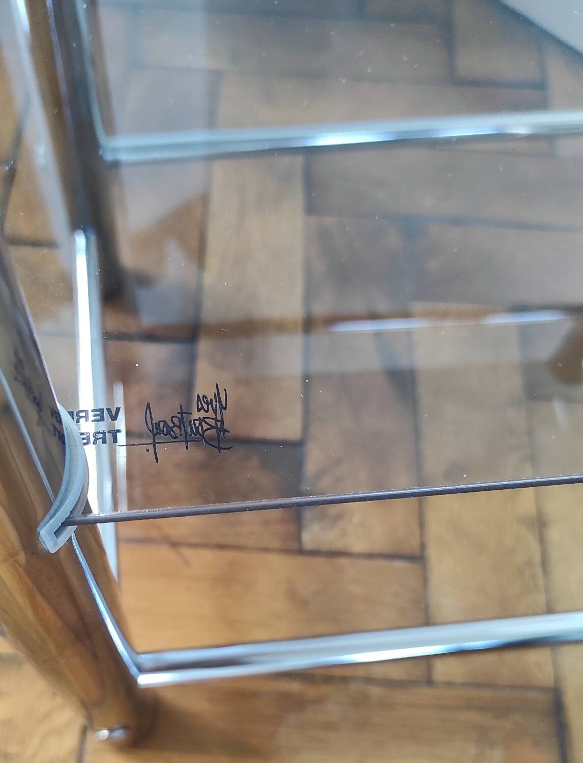 Sellette / Table d'appoint vintage Yves Boutboul - Métal chromé & verr