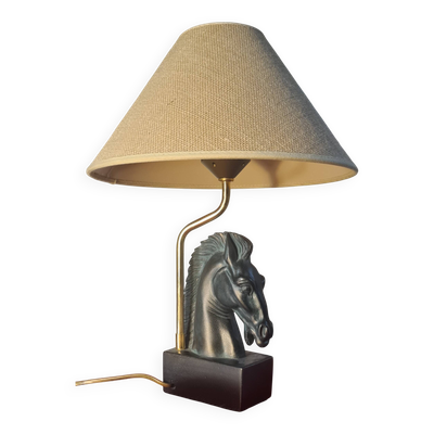 lampe tete de cheval et abat jour en jute 44x30 tres bon etat