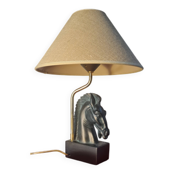 lampe tete de cheval et abat jour en jute 44x30 tres bon etat