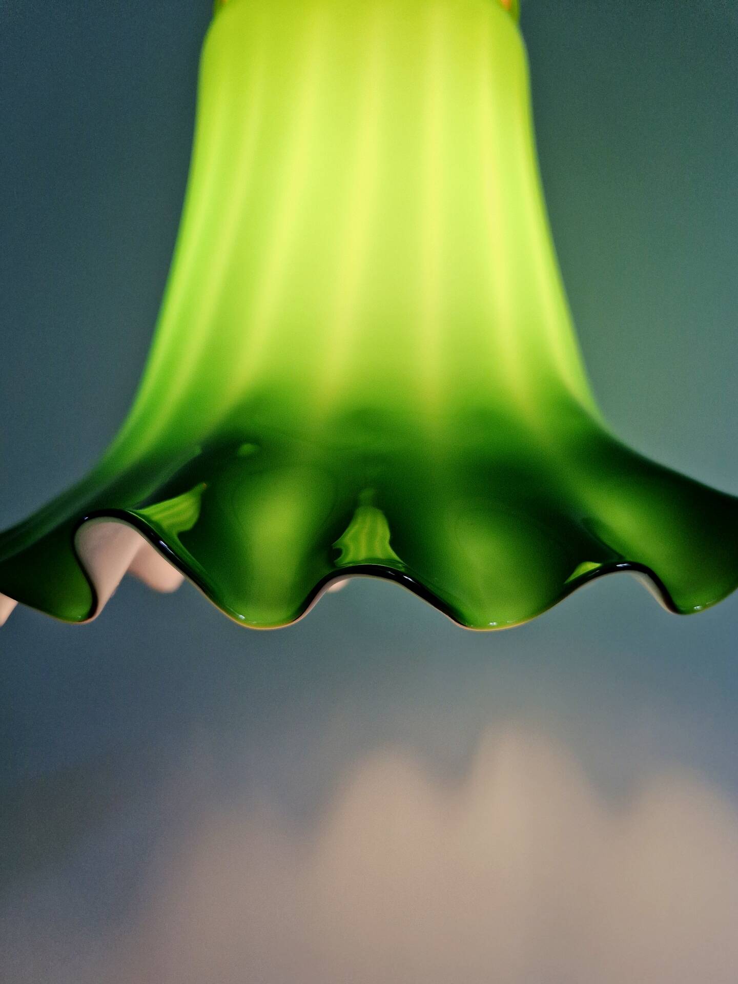 Suspension in green opaline with a scalloped edge, Peill & Putzler, 1970