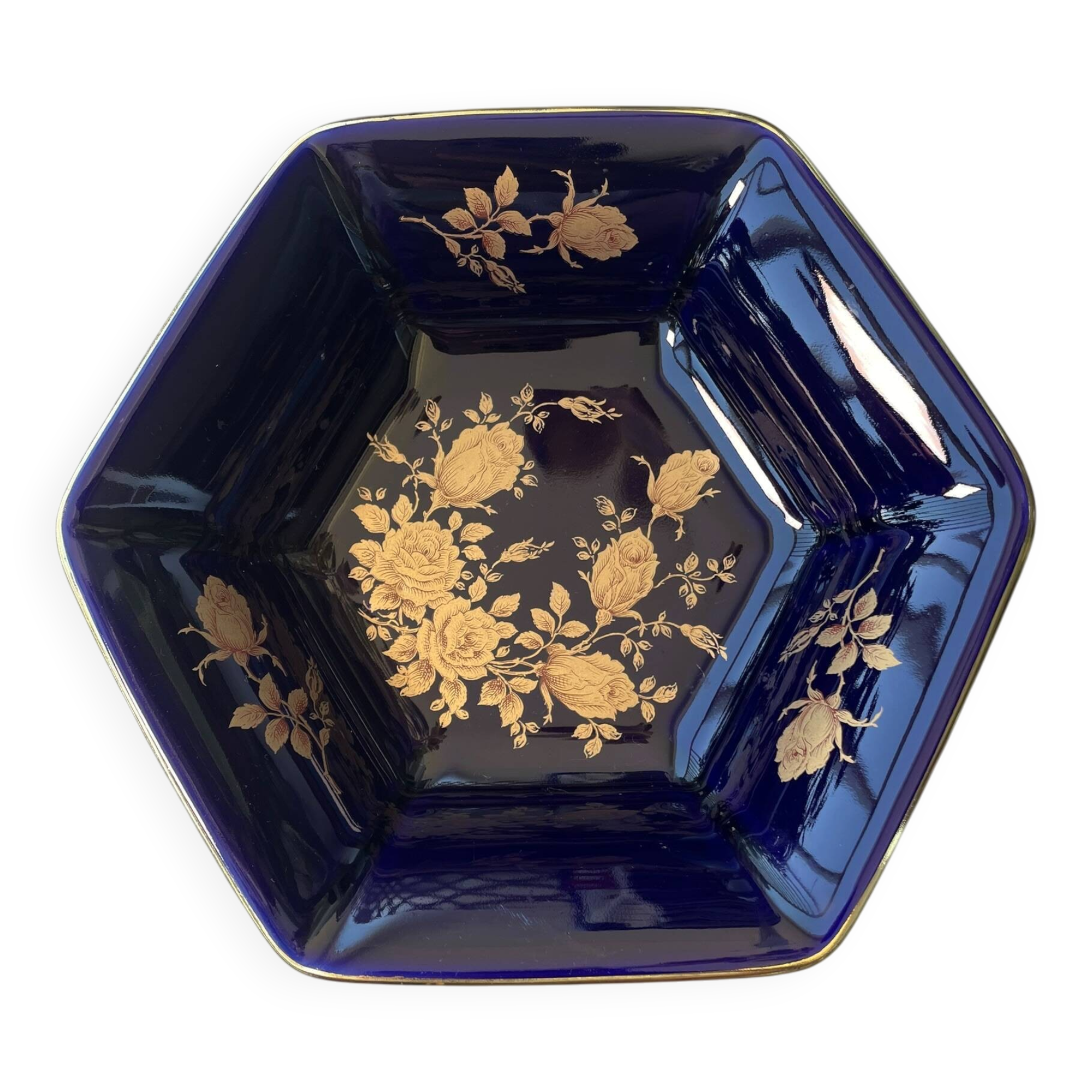 Vintage footed cup bareuther bavaria, cobalt and gold porcelain, 1st year.