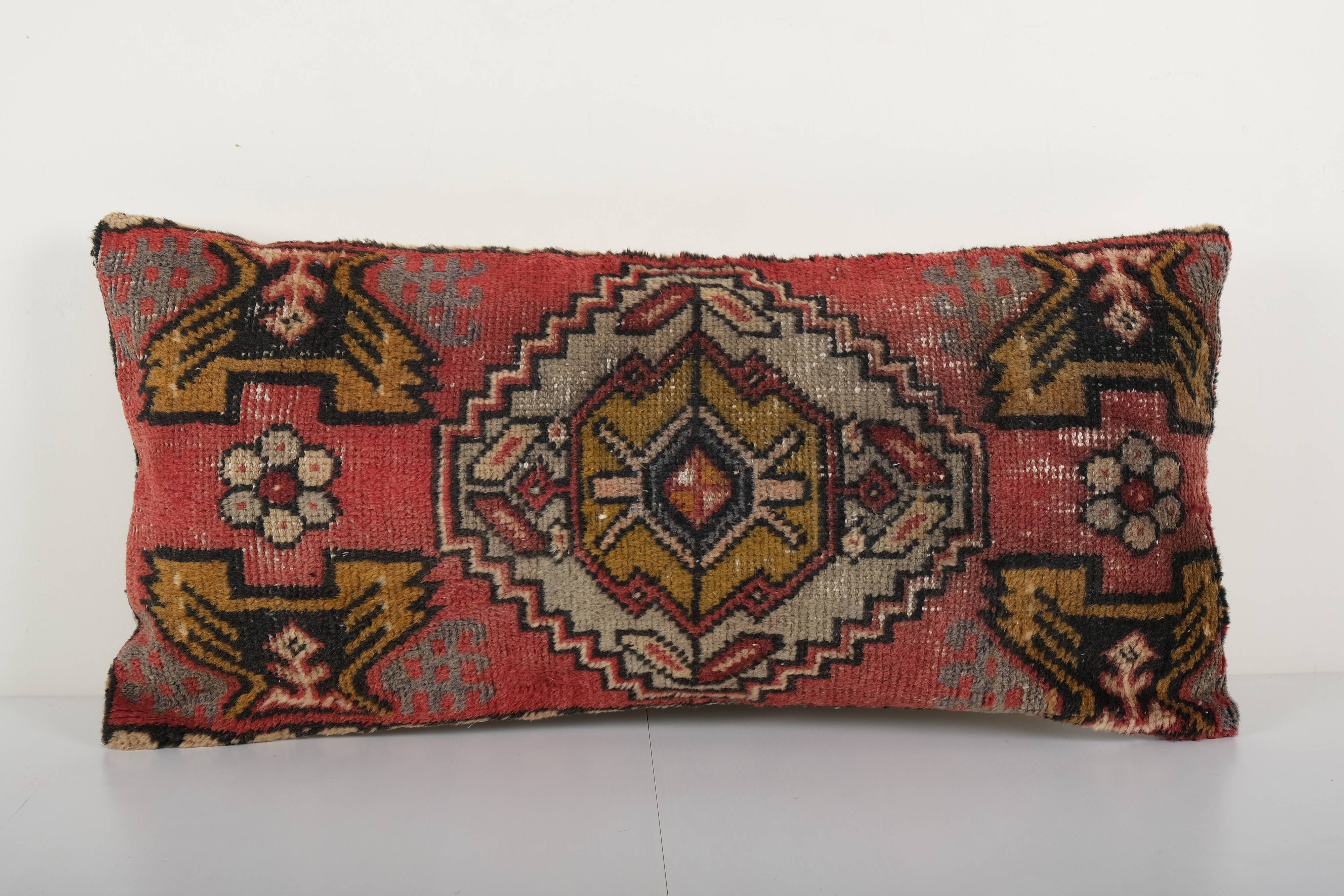 Ethnic lumbar oushak carpet rug pillow cover from anatolian