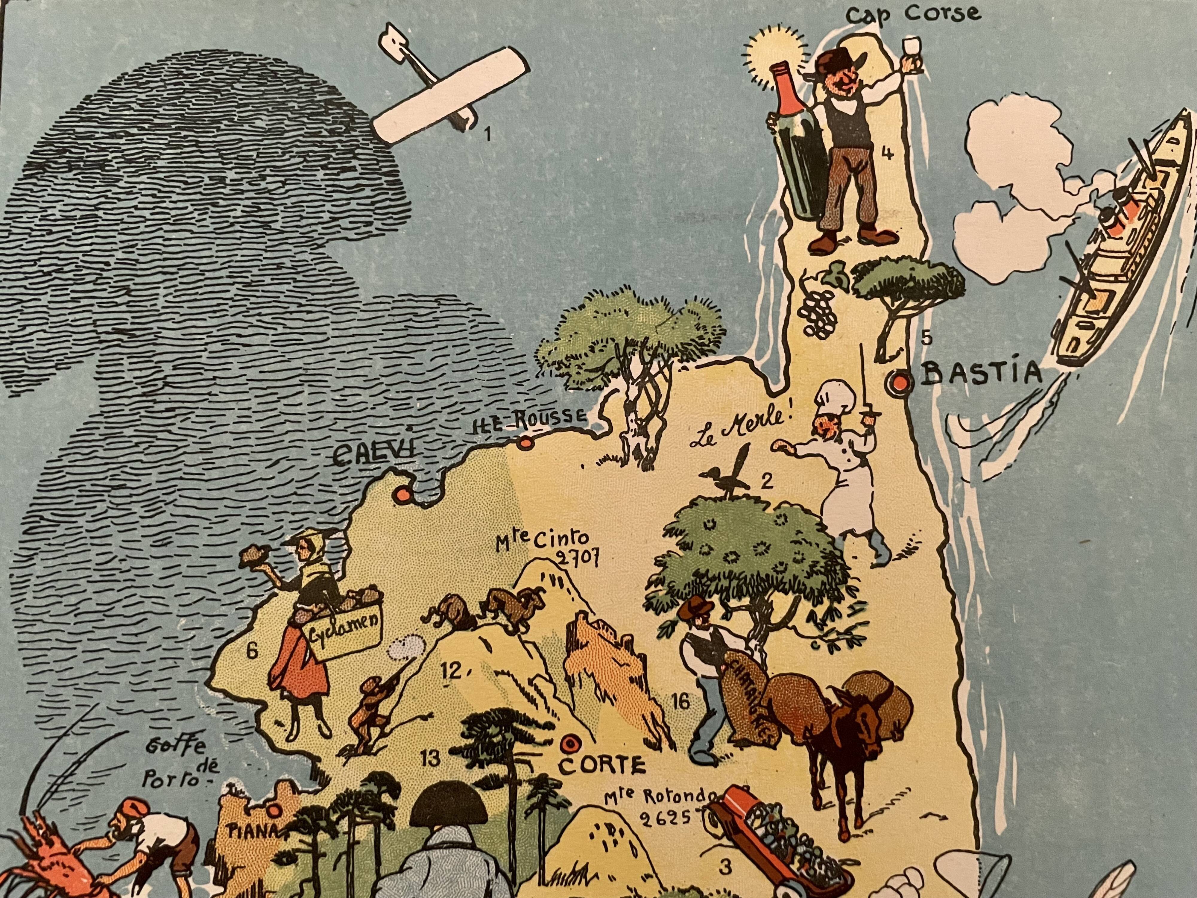 Old illustrated map of Corsica 1932 - JP Pinchon