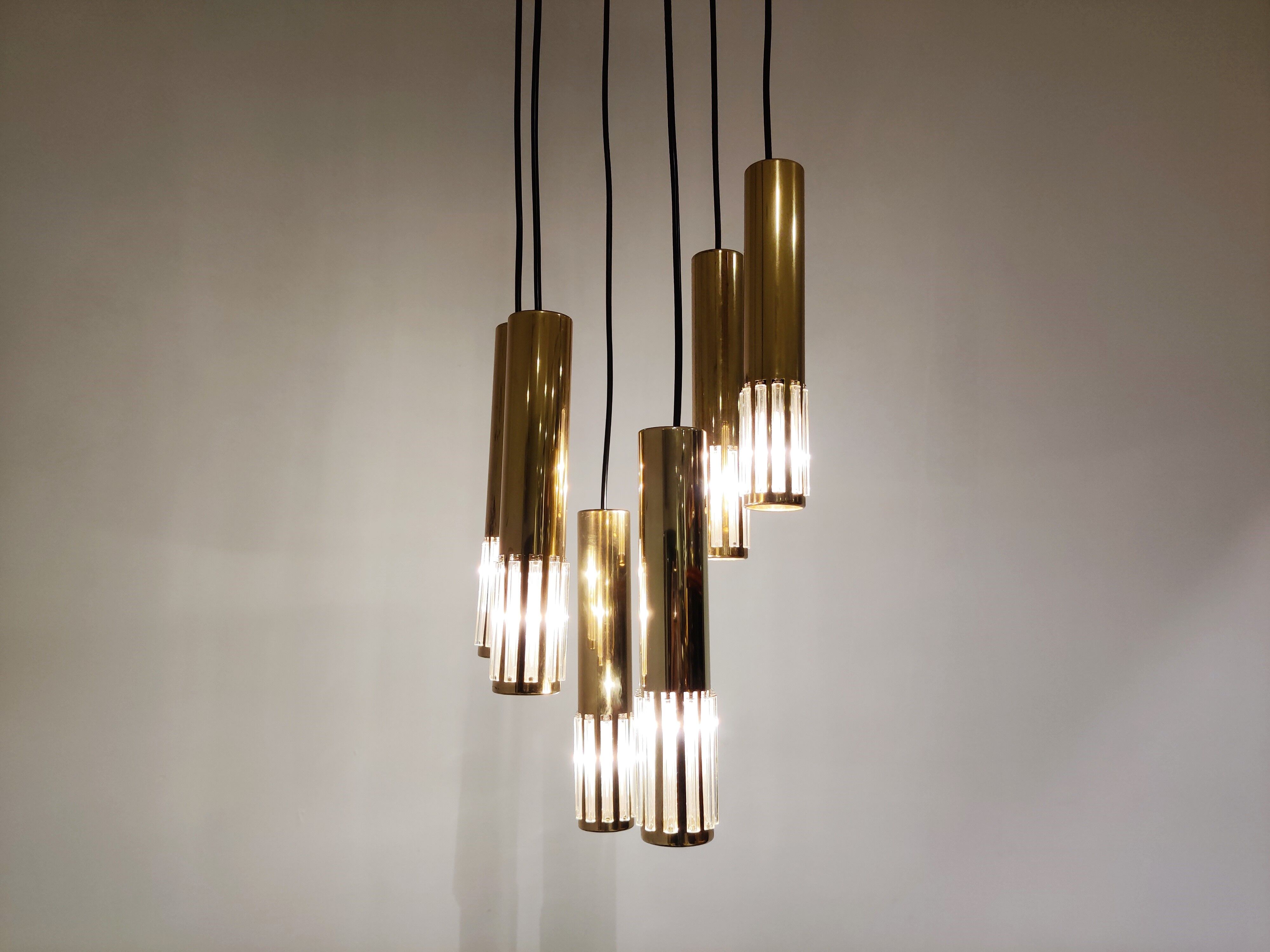 Vintage brass cascading chandelier, 1970s