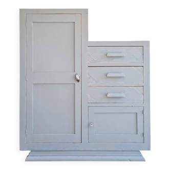 Armoire asymétrique ancienne - grise patinée