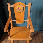 Doll high chair in wood – 1970s, foldable and on wheels