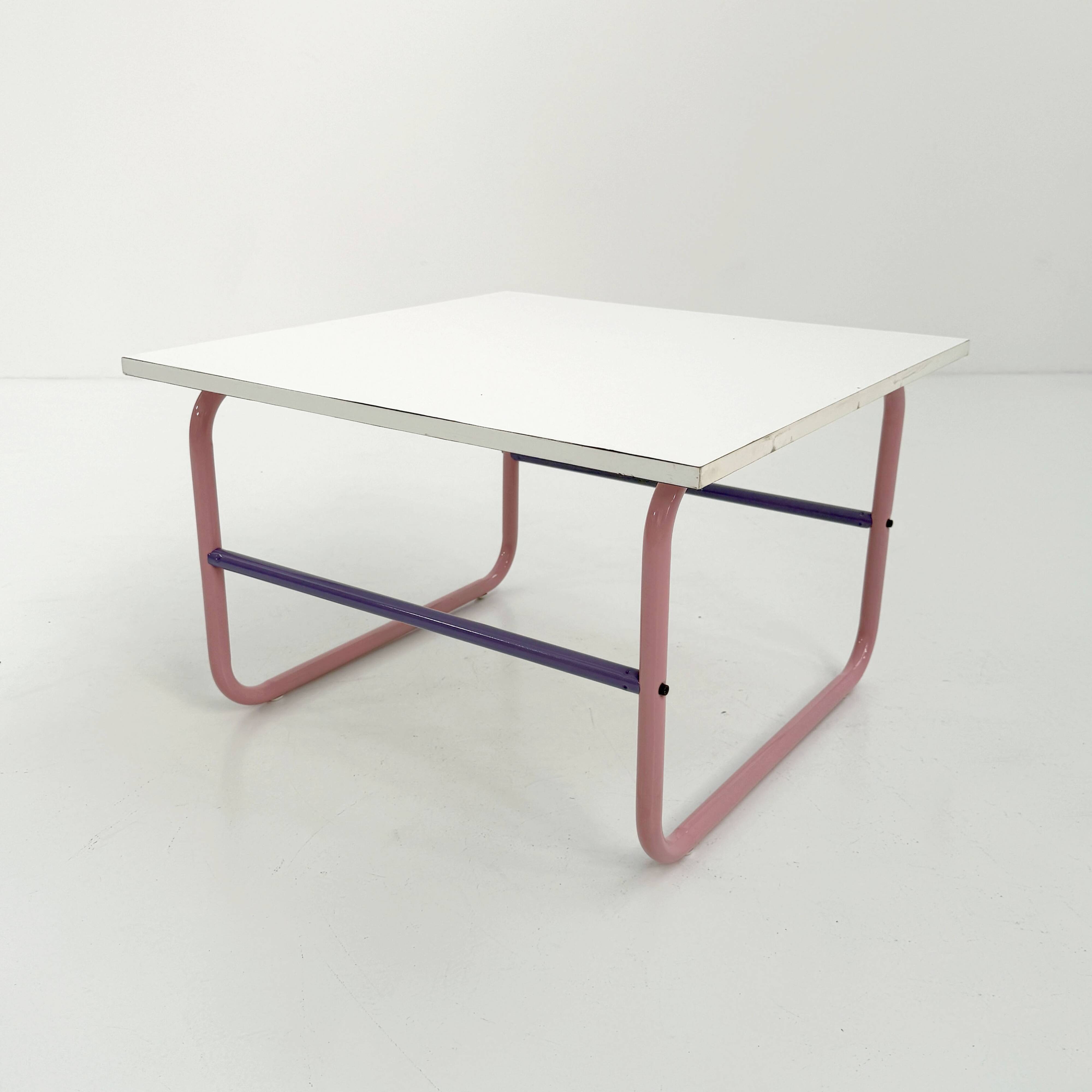 Pink and mauve tubular coffee table, 1980