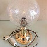 Brass bedside lamp and bubbled glass globe / vintage 60s-70s