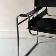 Wassily tubular armchair in chrome & black leather, designed by Marcel Breuer in 1970.