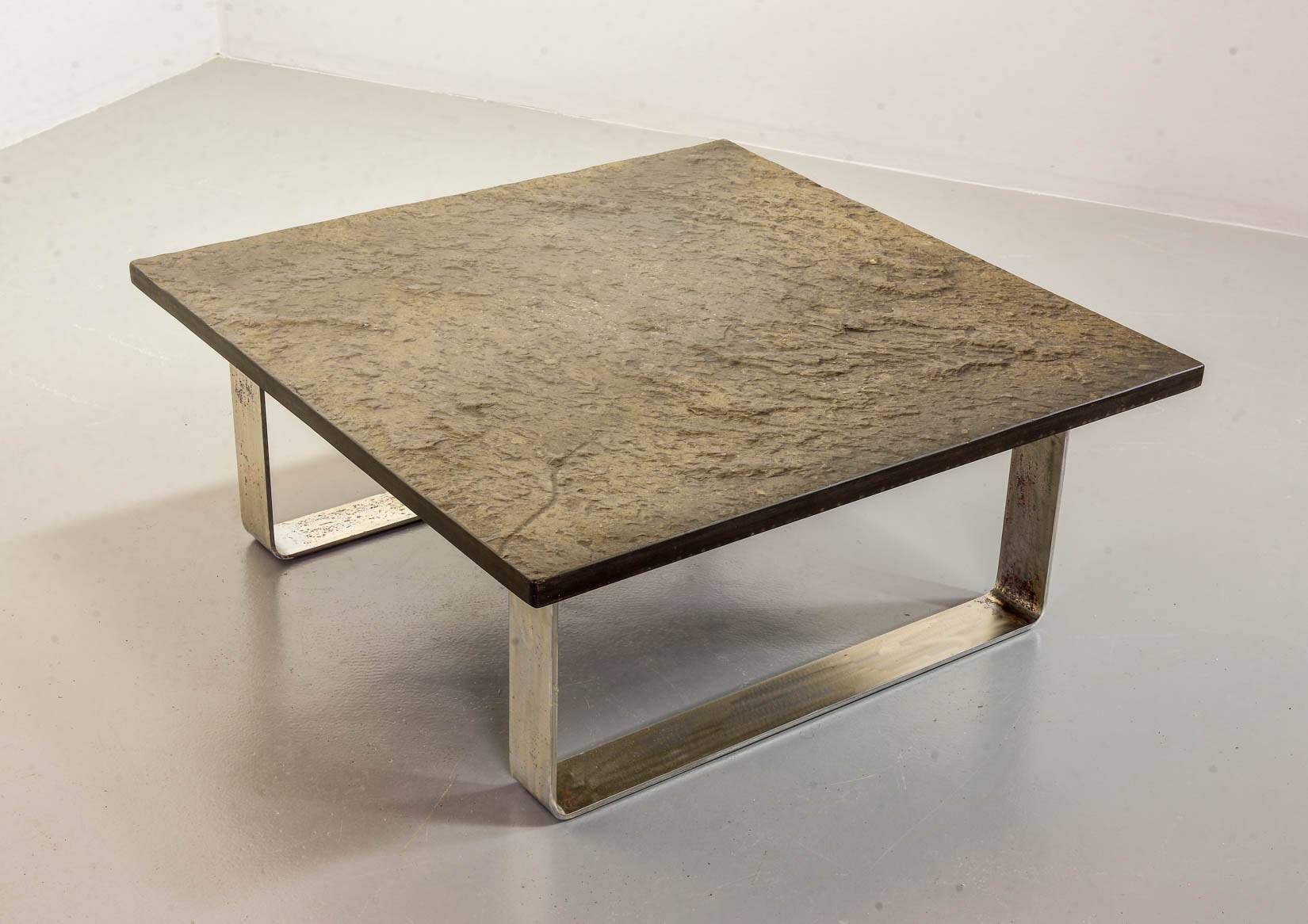 Ardesia Collection Square Slate Stone Coffee Table in Pia Manu Style, 1960s