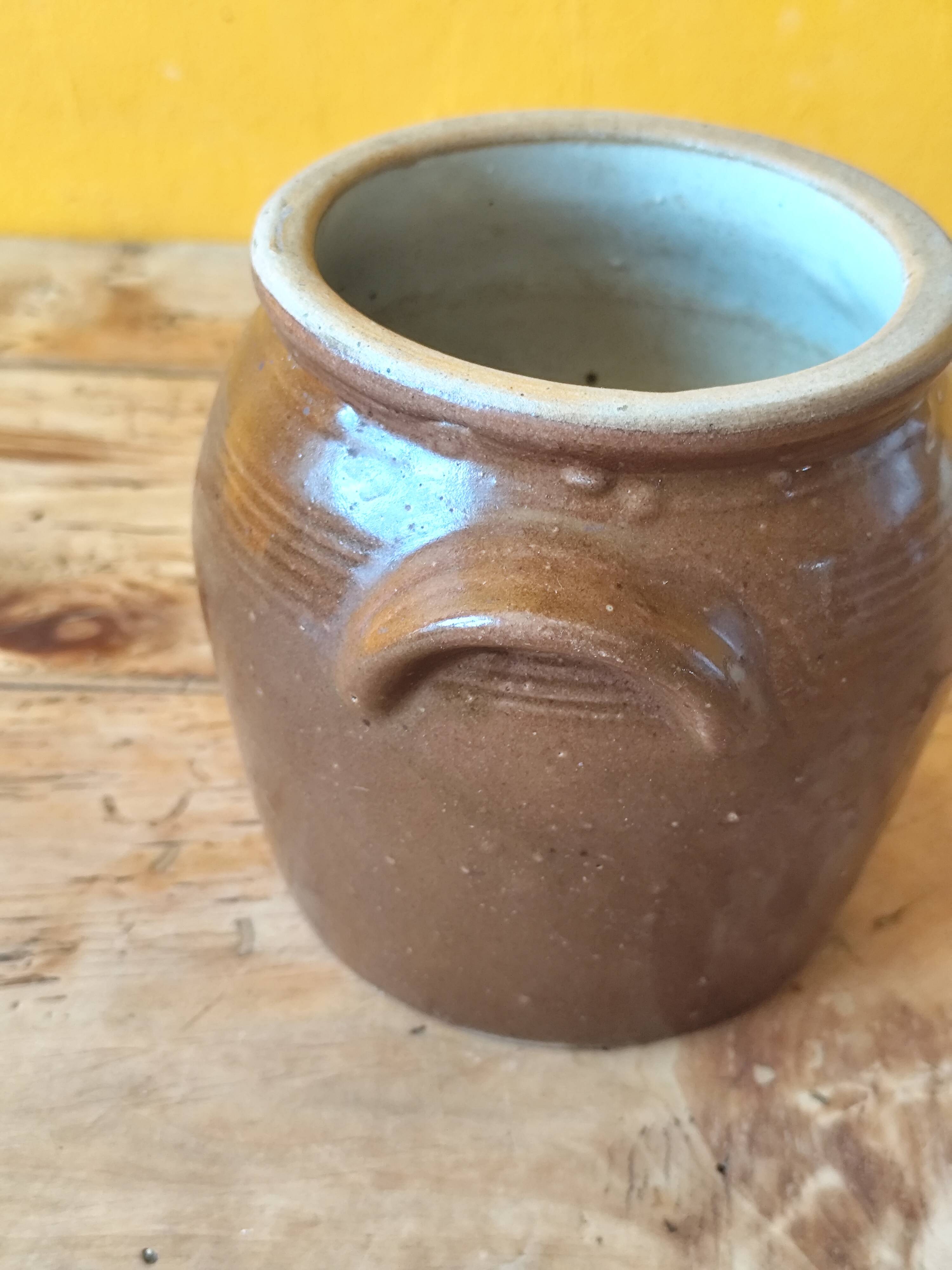 Brown glazed stoneware pot - antique glazed ceramic utensil holder