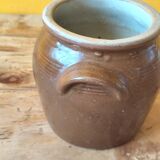 Brown glazed stoneware pot - antique glazed ceramic utensil holder