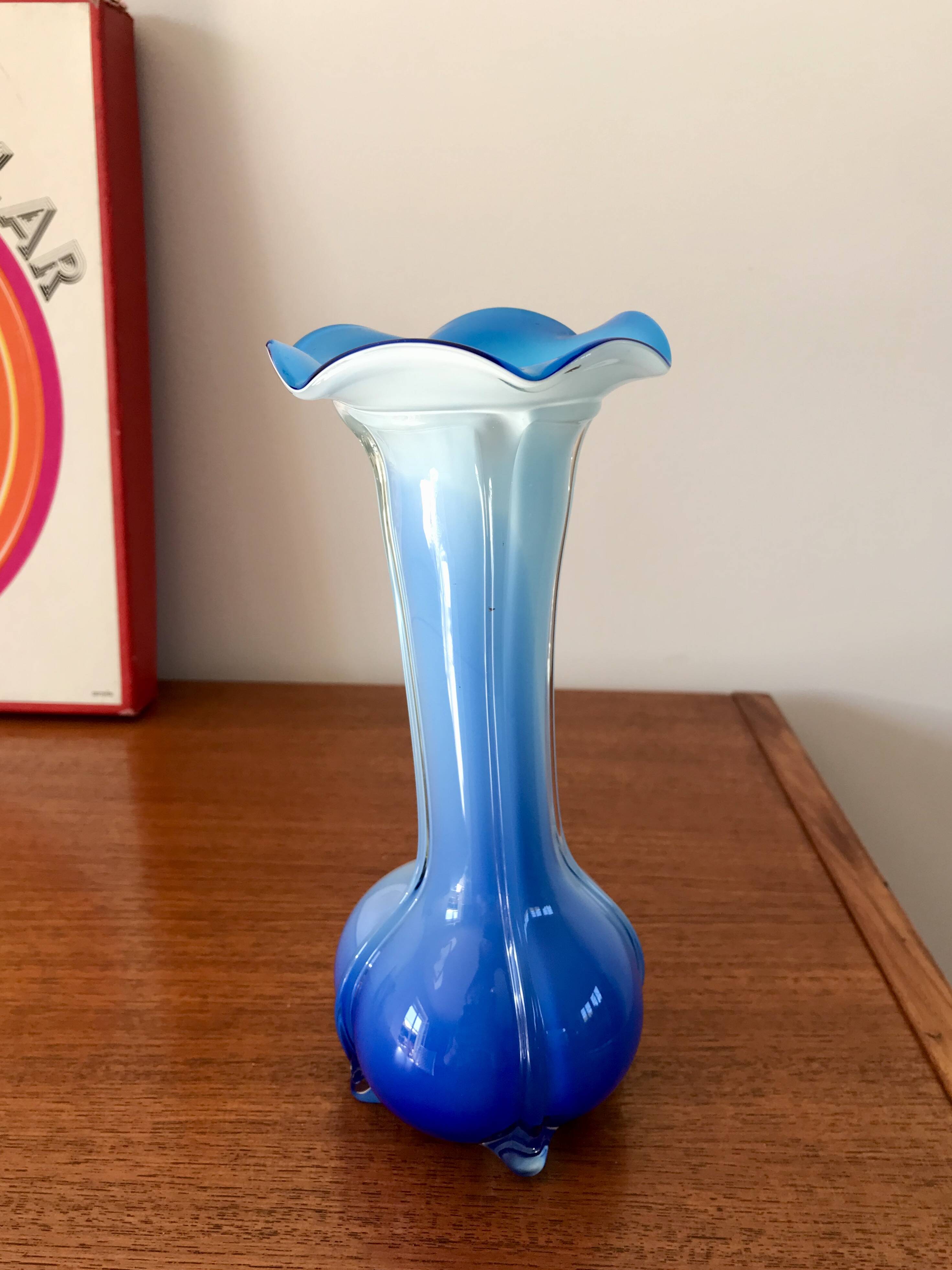 Tie & Dye blue opaline vase design from the 50s and 60s