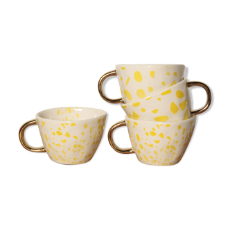 Set 4 cups Tea pattern terrazzo Yellow
