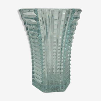 Vase art déco en verre transparent bleu turquoise