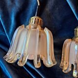 Set of 3 Doria pendant lights in brass and amber-coloured glass, 1960s