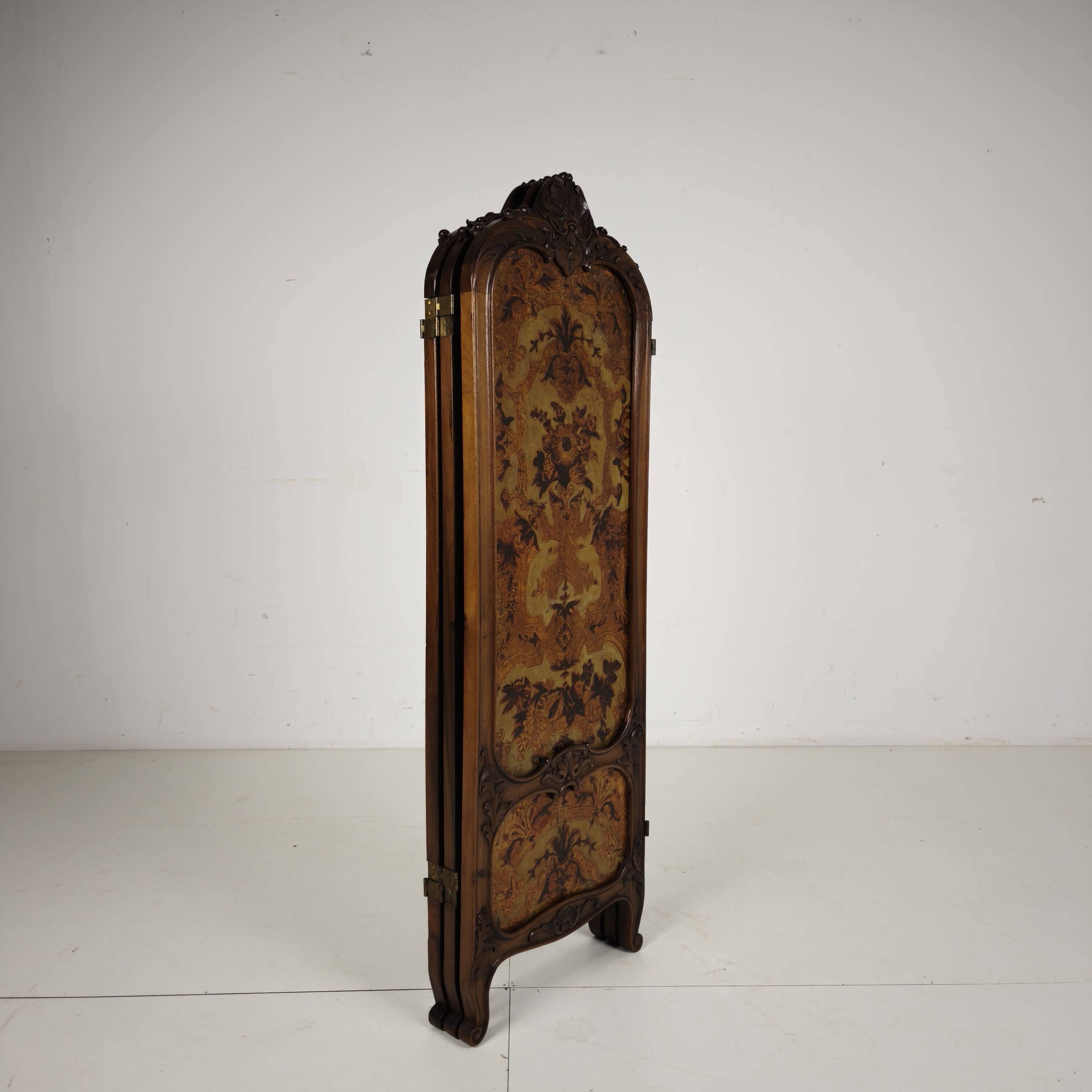 Gilt Leather Room Divider with Rich Carving, Circa 1860