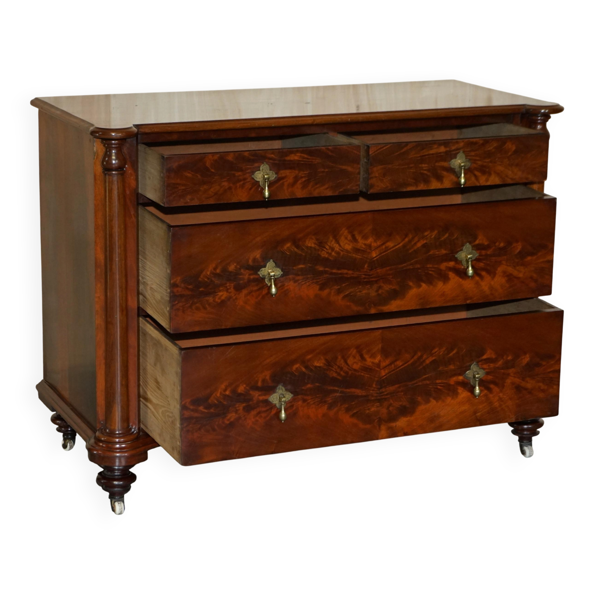 Victorian Flame Wood Commode with Porcelain Casters